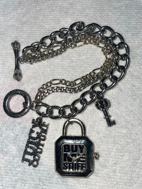 Juicy Couture Jewelry - Juicy Couture Rare Bracelet with 'BUY MORE STUFF' Lock Charm